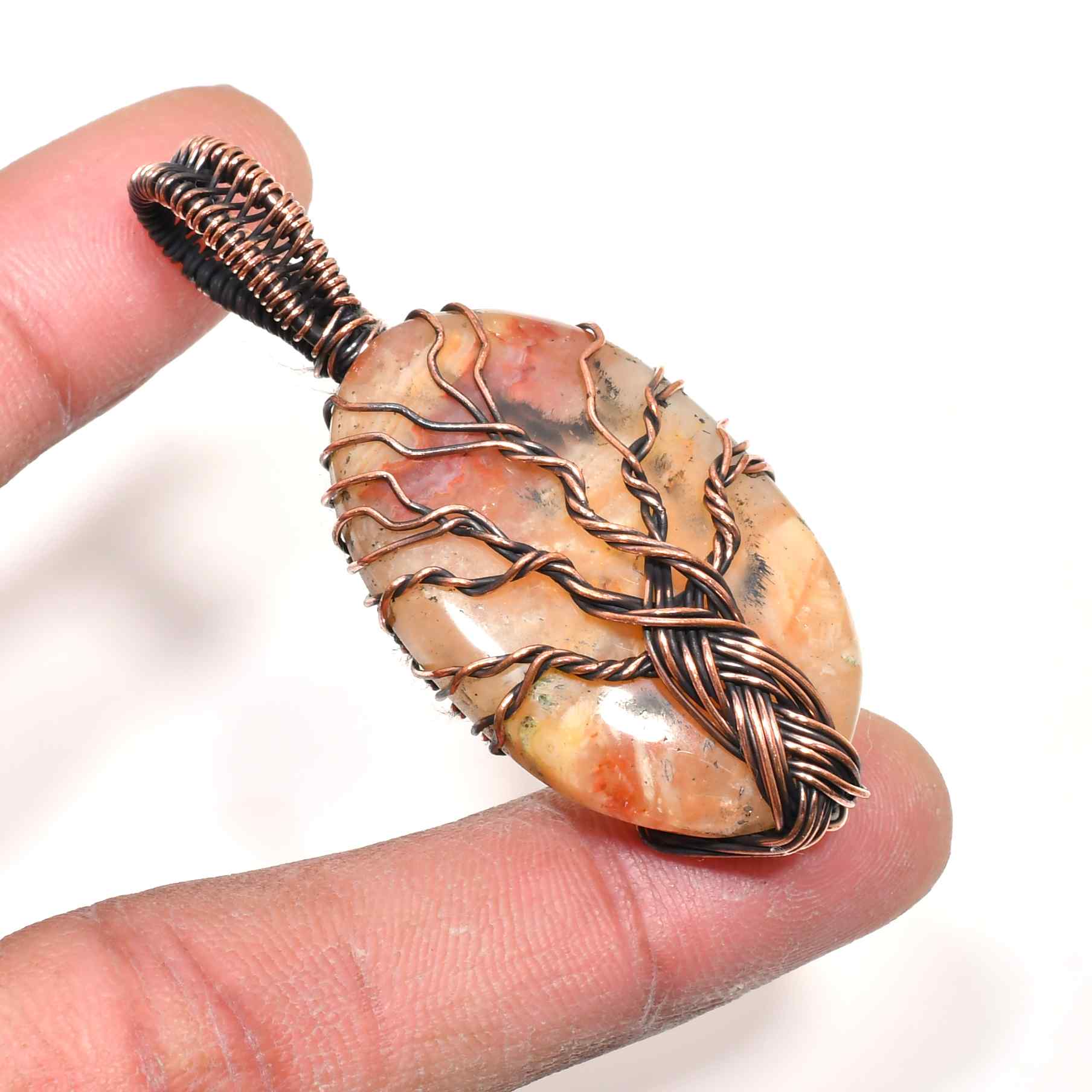 Gaia’s Embrace – Agate Copper Tree Pendant