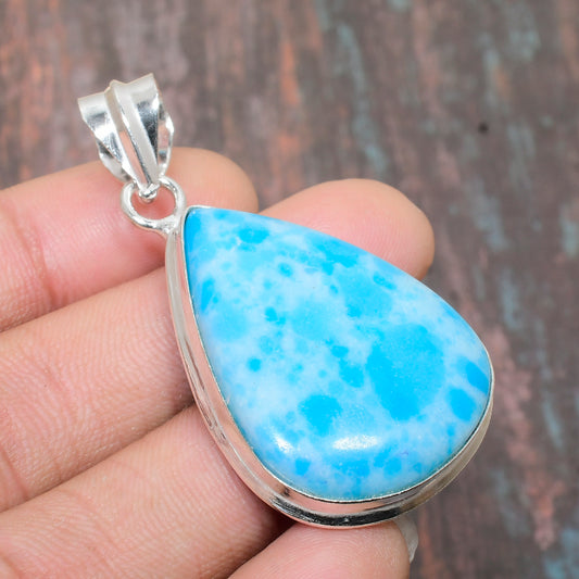 Ocean’s Whisper – Larimar Teardrop Silver Pendant