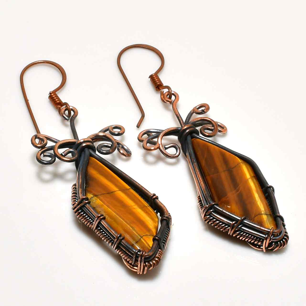 Terra’s Embrace – Tiger’s Eye Copper Earrings