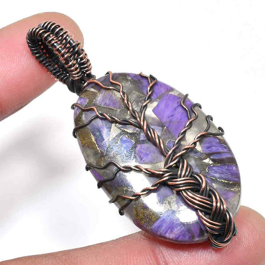 Ezra’s Veil – Amethyst & Oxidized Copper Pendant