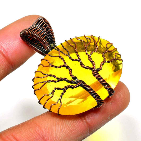 Sunlit Tree – Yellow Quartz Copper Pendant