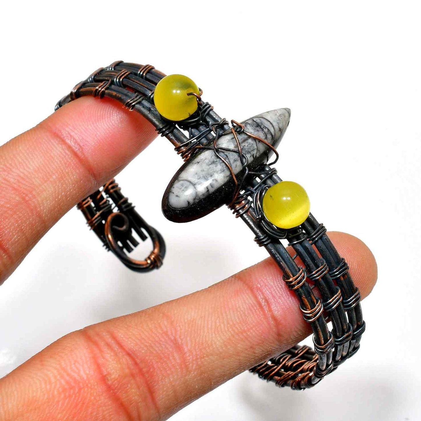 Ember’s Embrace – Black & Gray Stone Boho Bracelet