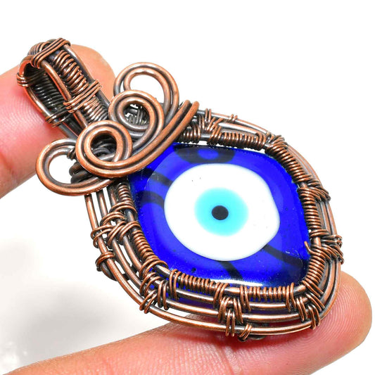 Azure Aegis – Copper-Wrapped Evil Eye Pendant