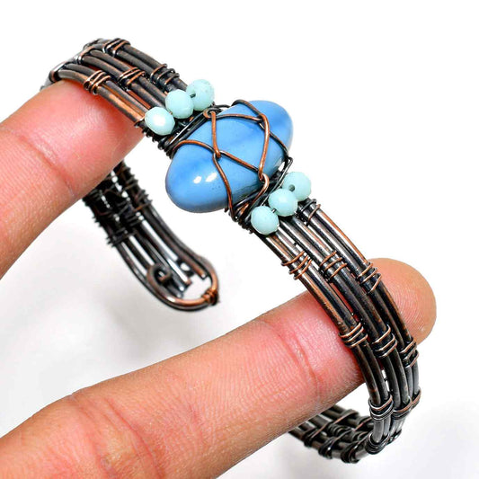 Azure Harmony – Wire-Wrapped Blue Stone Bracelet