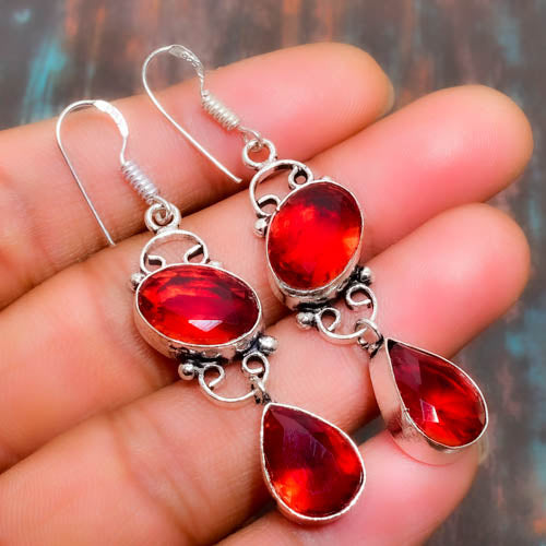 Crimson Embrace – Ruby Silver Earrings