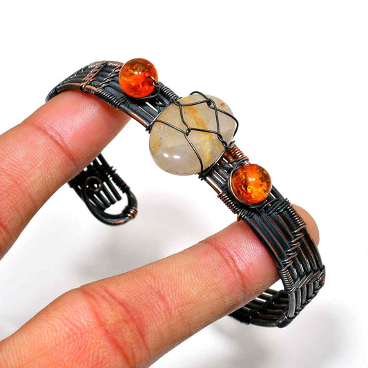 Amber Aura – Copper Wire-Wrapped Bracelet