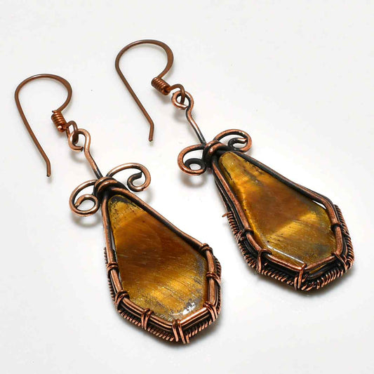 Terra’s Gaze – Tiger’s Eye Copper Earrings