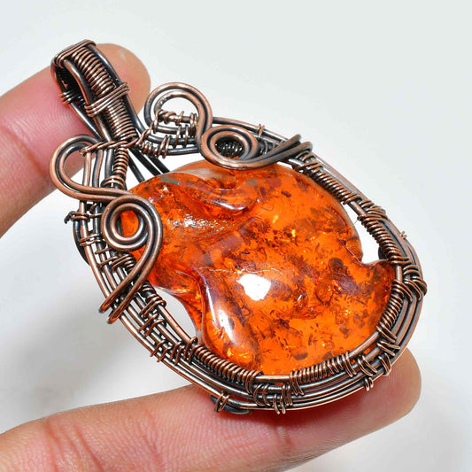 Ember’s Embrace – Amber & Copper Pendant