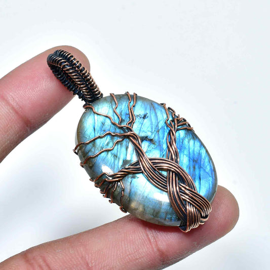 Gaia’s Glow – Labradorite & Copper Tree Pendant