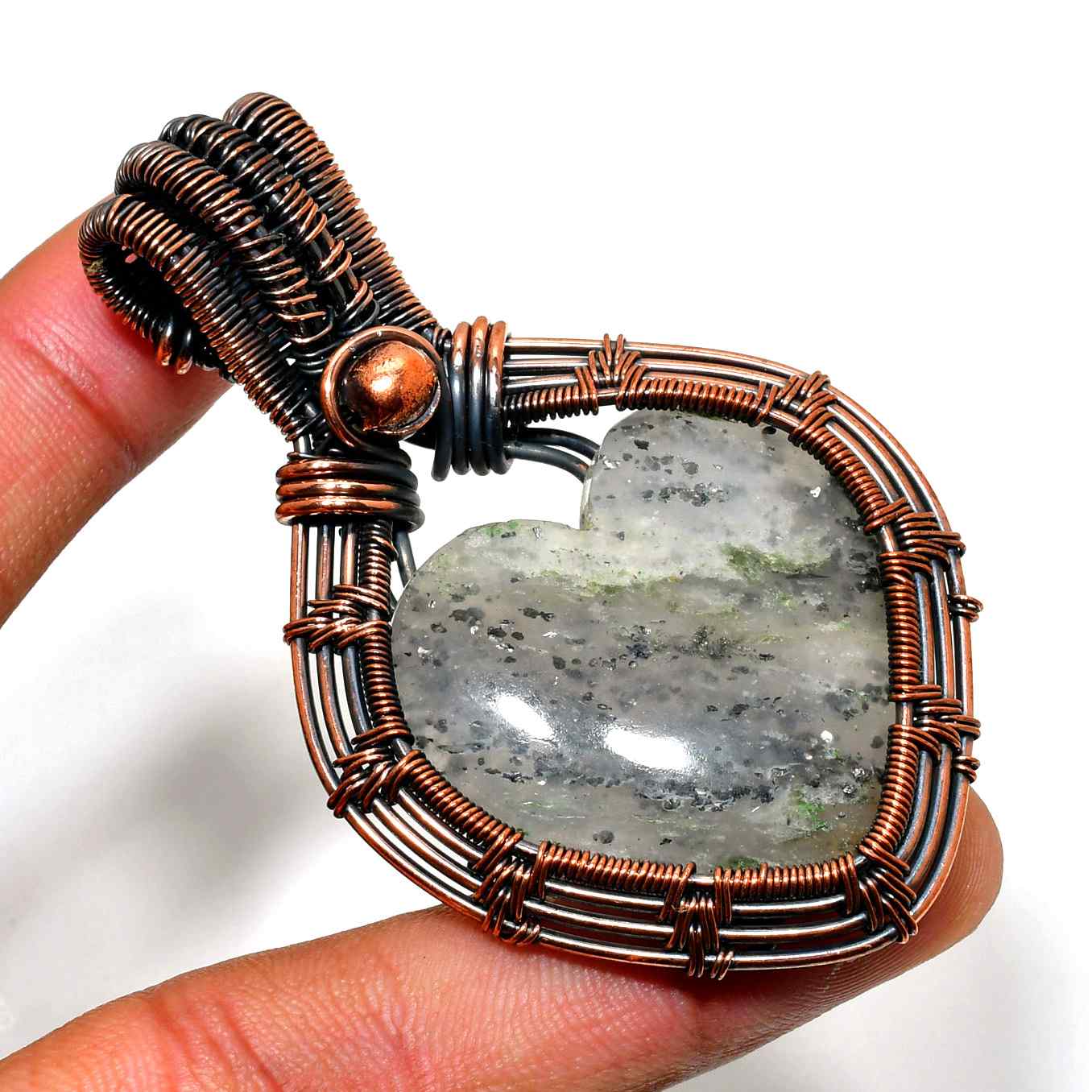 Heart of Serenity – Green Gem & Copper Heart Pendant