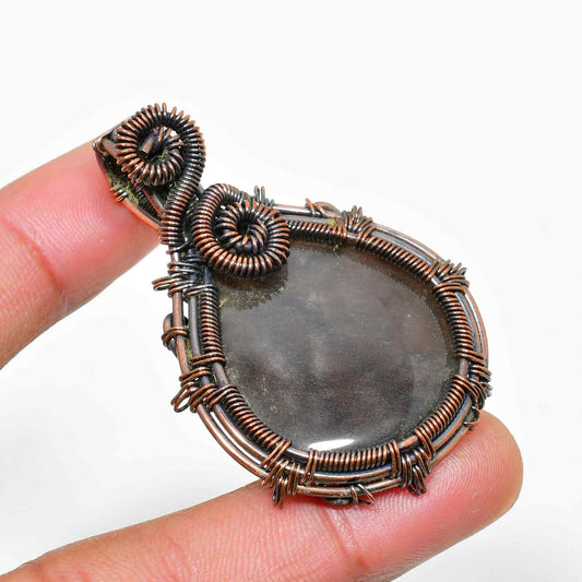 Ezra’s Veil – Obsidian Copper Pendant
