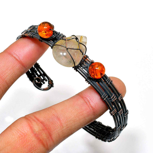 Sunlit Harmony – Sunstone & Amber Copper Cuff