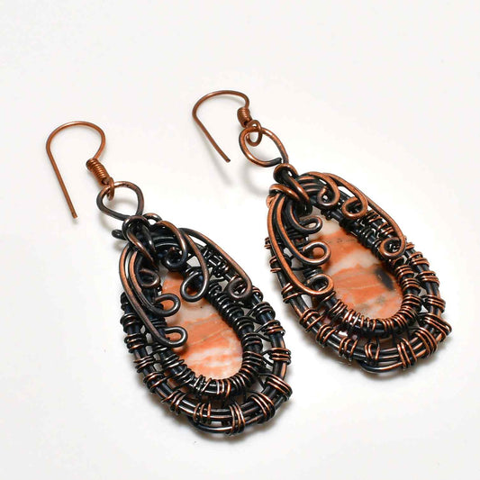 Elemental Embrace – Copper-Wrapped Natural Stone Earrings