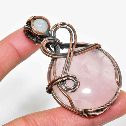 Ezra’s Veil – Rose Quartz Copper Pendant