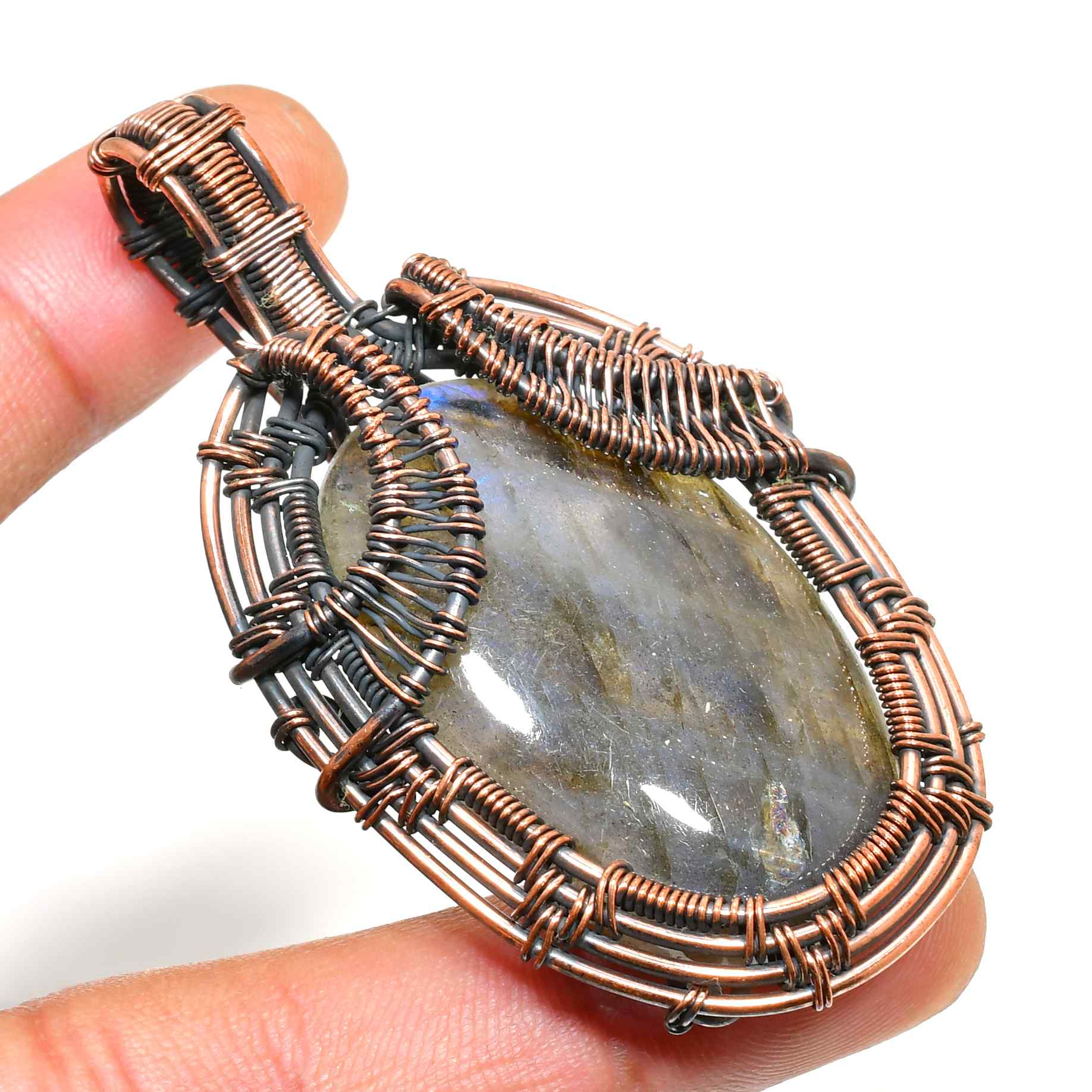 Celestial Shield – Labradorite Copper Pendant