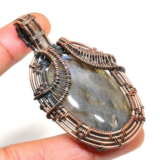 Celestial Shield – Labradorite Copper Pendant