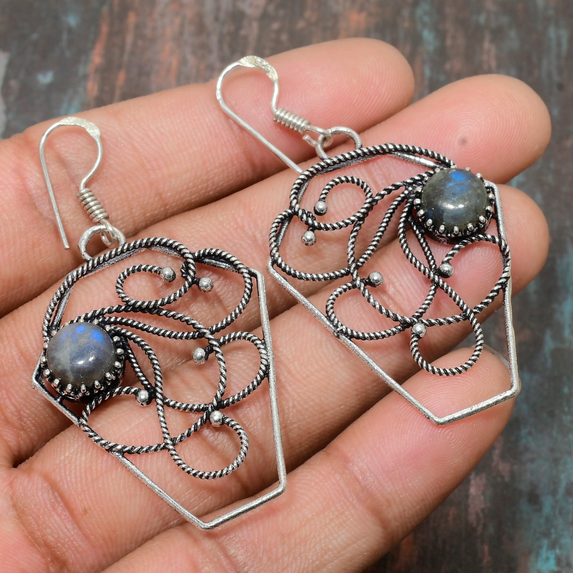 Selene’s Shimmer – Labradorite & Oxidized Silver Earrings