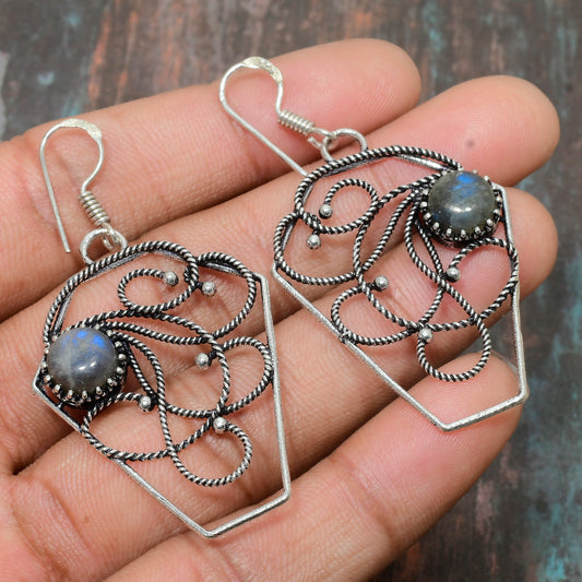 Selene’s Shimmer – Labradorite & Oxidized Silver Earrings