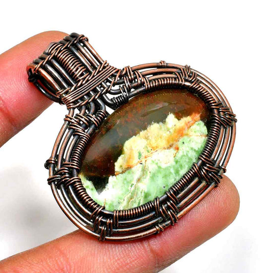Verdant Embrace – Green Jasper Copper Pendant