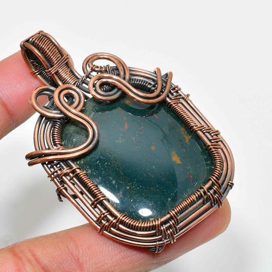 Gaia’s Embrace – Green Jasper Copper Pendant
