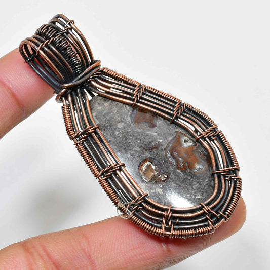 Obsidian Sentinel – Copper-Wrapped Pendant
