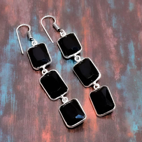 Raven’s Shield – Black Onyx Sterling Silver Drops