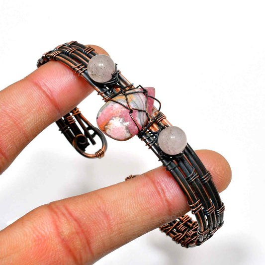 Rhodonite Dreamcatcher – Moonstone & Copper Bracelet