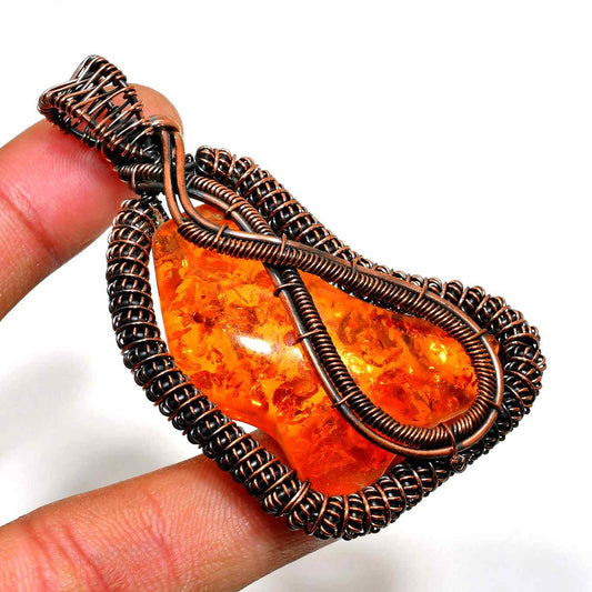 Amber’s Embrace – Oxidized Copper Amber Pendant