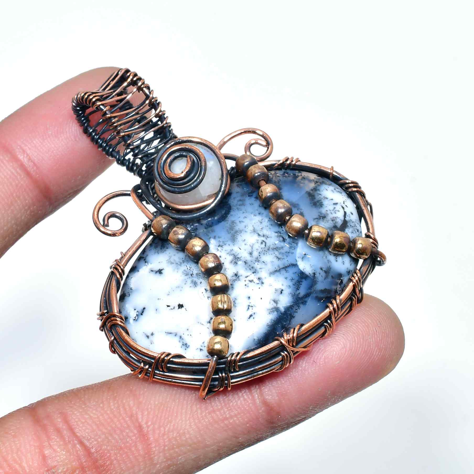 Celestial Harmony – Black & White Stone Copper Pendant