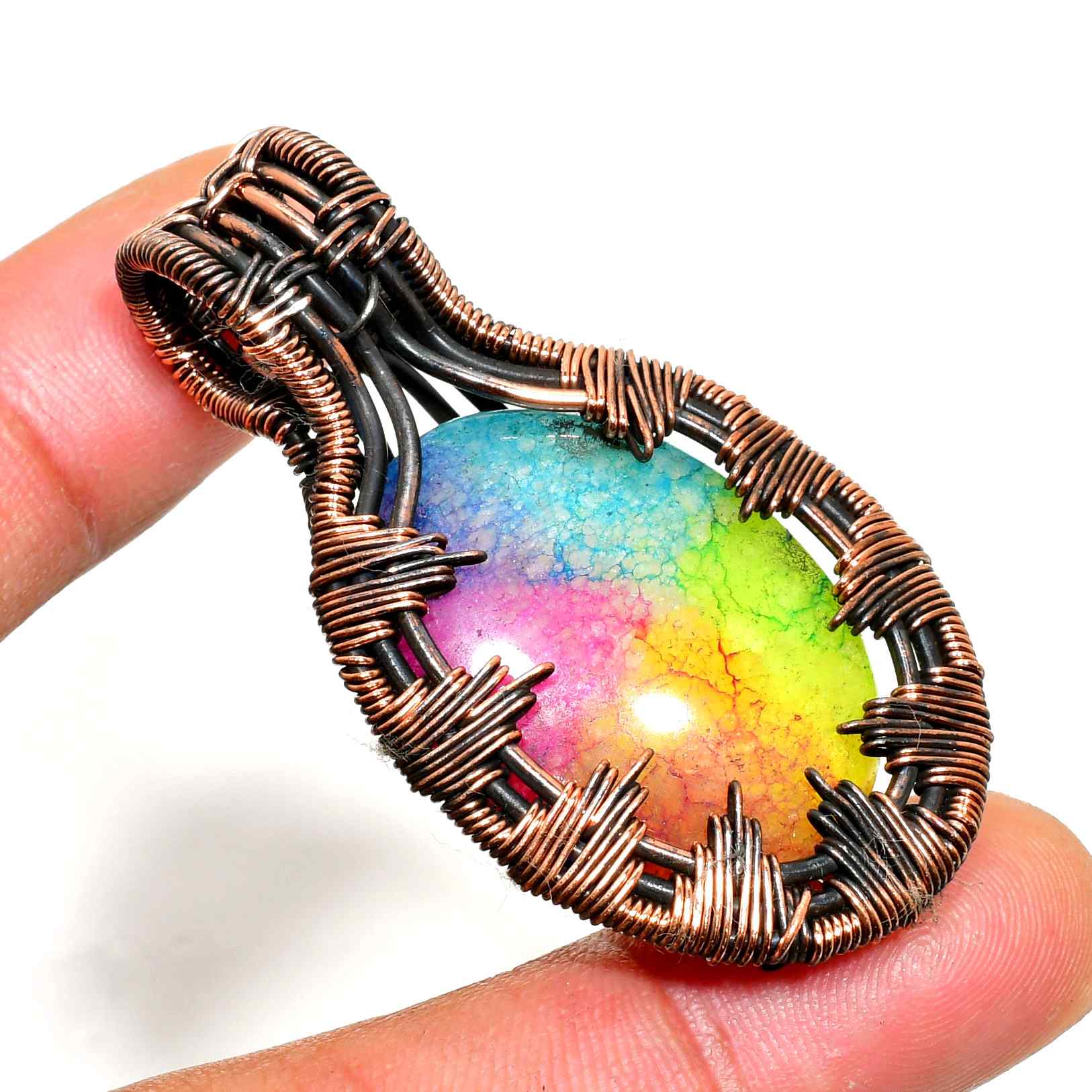 Aurora’s Embrace – Rainbow Stone Copper Pendant