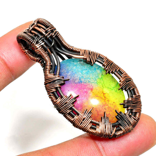 Aurora’s Embrace – Rainbow Stone Copper Pendant