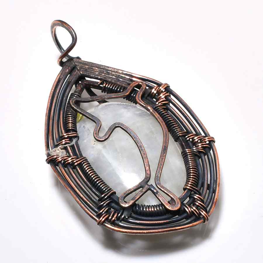 Moonlight Guardian – Moonstone & Black Wire Pendant