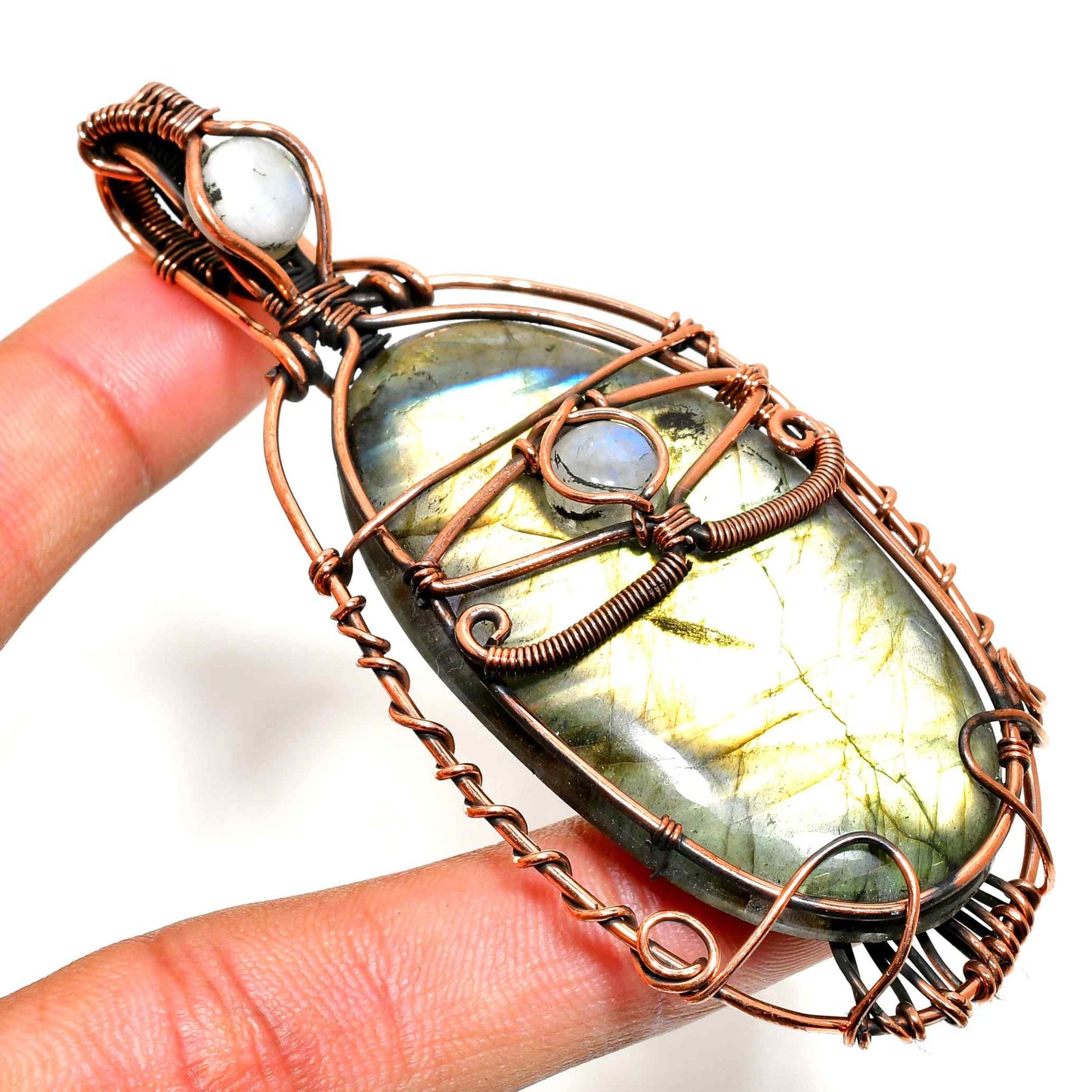 Aurora’s Shield – Labradorite Copper Pendant