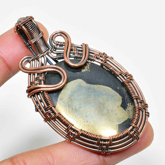 Obsidian Anchor – Oxidized Copper Pendant