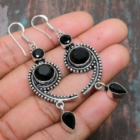 Selene’s Veil – Onyx & Silver Earrings