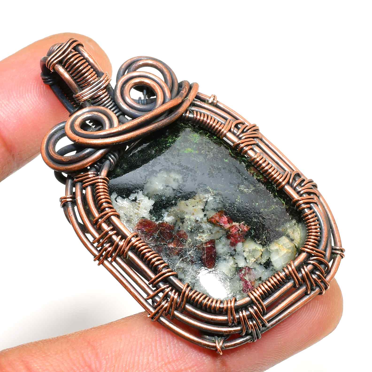 Gaia’s Shield – Copper-Wrapped Grounding Stone Pendant