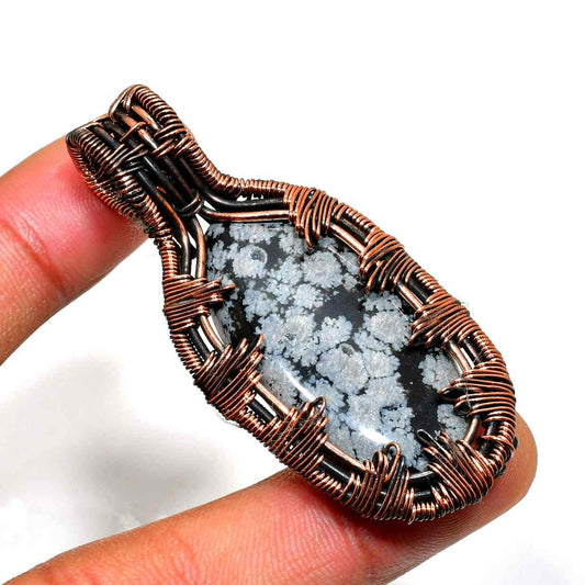 Tranquil Frost – Snowflake Obsidian Copper Pendant