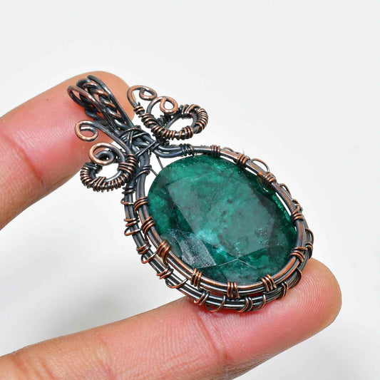 Ember’s Embrace – Copper-Wrapped Emerald Pendant