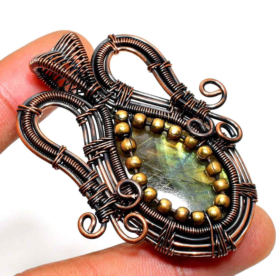 Aurora’s Shield – Labradorite Copper Pendant