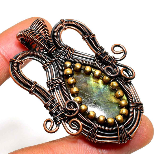 Aurora’s Shield – Labradorite Copper Pendant