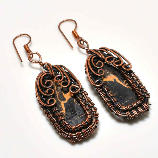 Terra Noir – Black Jasper & Oxidized Copper Earrings