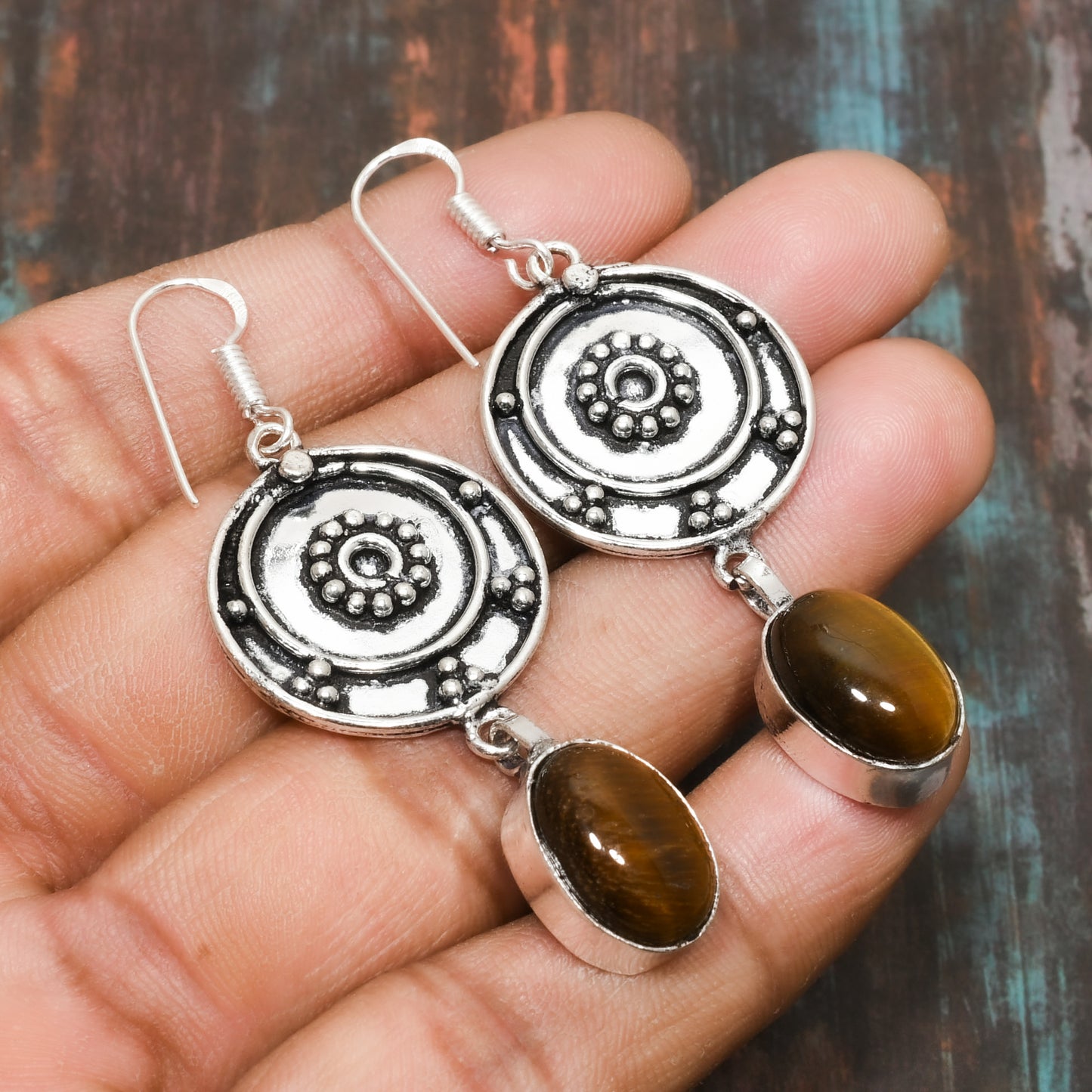 Aurelia’s Gaze – Tiger Eye Sterling Silver Earrings