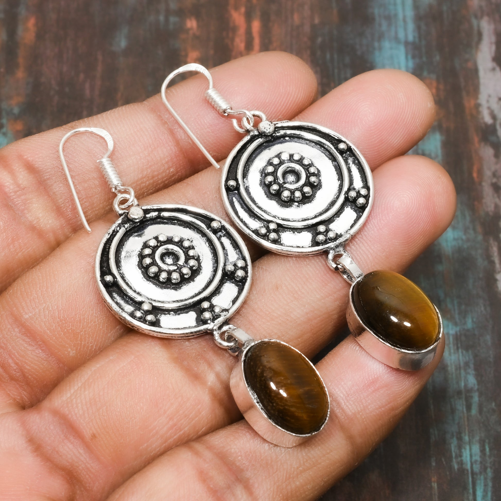 Aurelia’s Gaze – Tiger Eye Sterling Silver Earrings