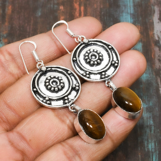 Aurelia’s Gaze – Tiger Eye Sterling Silver Earrings