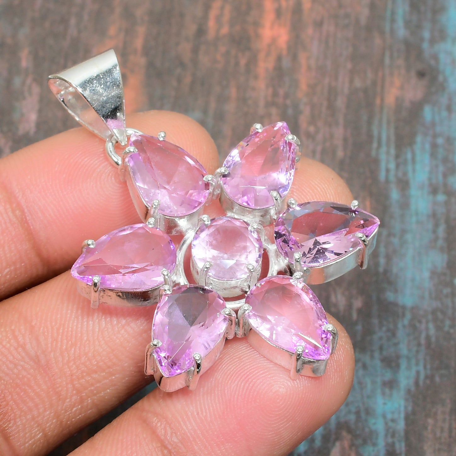 Blossom Glow – Pink Gemstone Sterling Silver Pendant