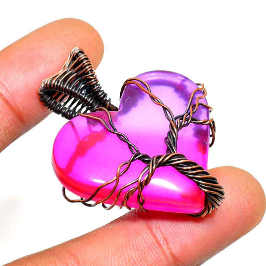 Radiant Heart – Pink Agate Copper Pendant