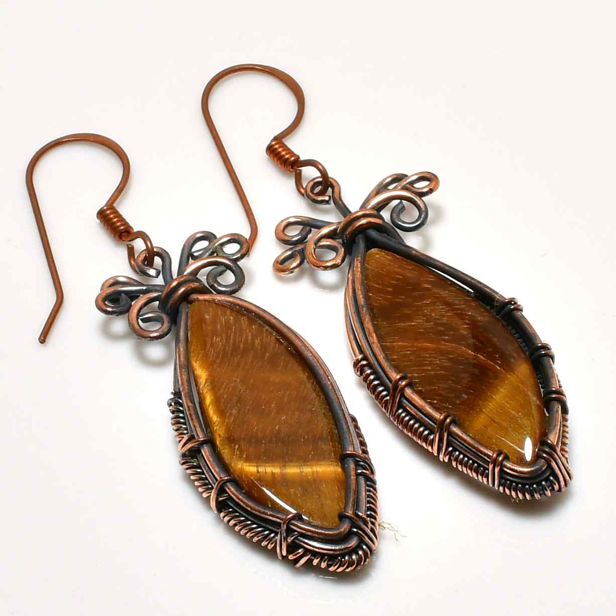 Lionheart’s Gaze – Tiger’s Eye Copper Earrings