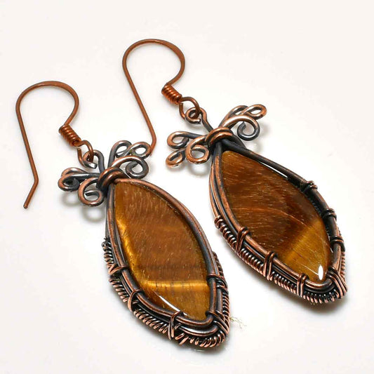 Lionheart’s Gaze – Tiger’s Eye Copper Earrings