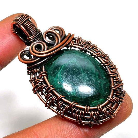 Verdant Aura – Green Stone Copper Pendant