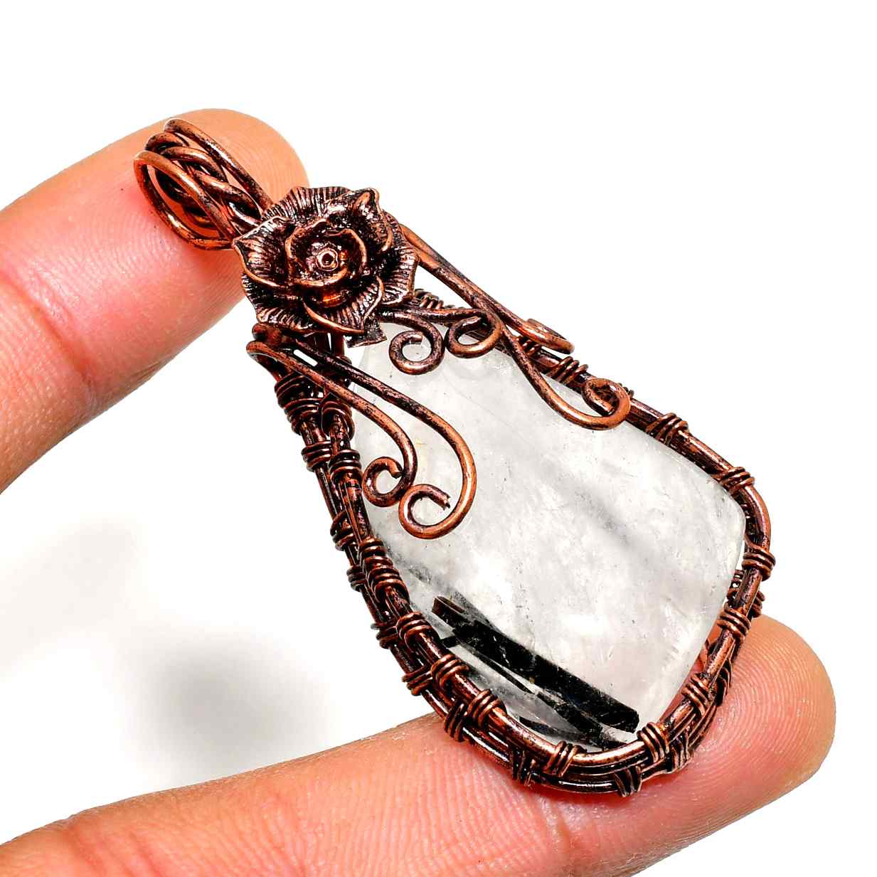 Amara’s Heart – Rose Quartz Copper Pendant